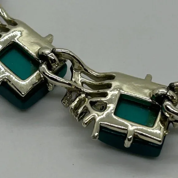 Vintage Coro Necklace Teal Thermoset Leaf Choker Necklace Mid Century Modern - Picture 12 of 16